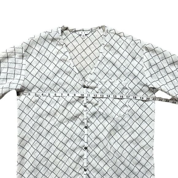 CAbi Sheer White & Black Diamond Criss Cross Pattern Button Down Shirt Blouse XS - Picture 8 of 13